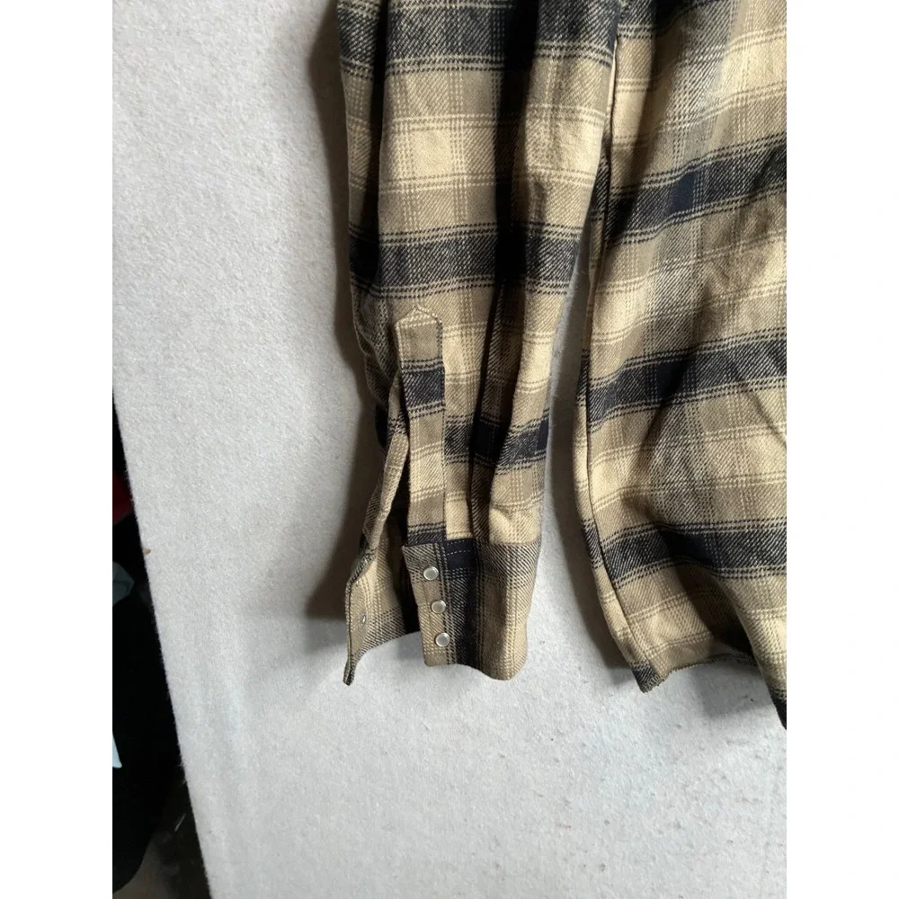 Wrangler Mens Plaid Western Snap Shirt Tan Black XLT Tall 75273AA Long Sleeve